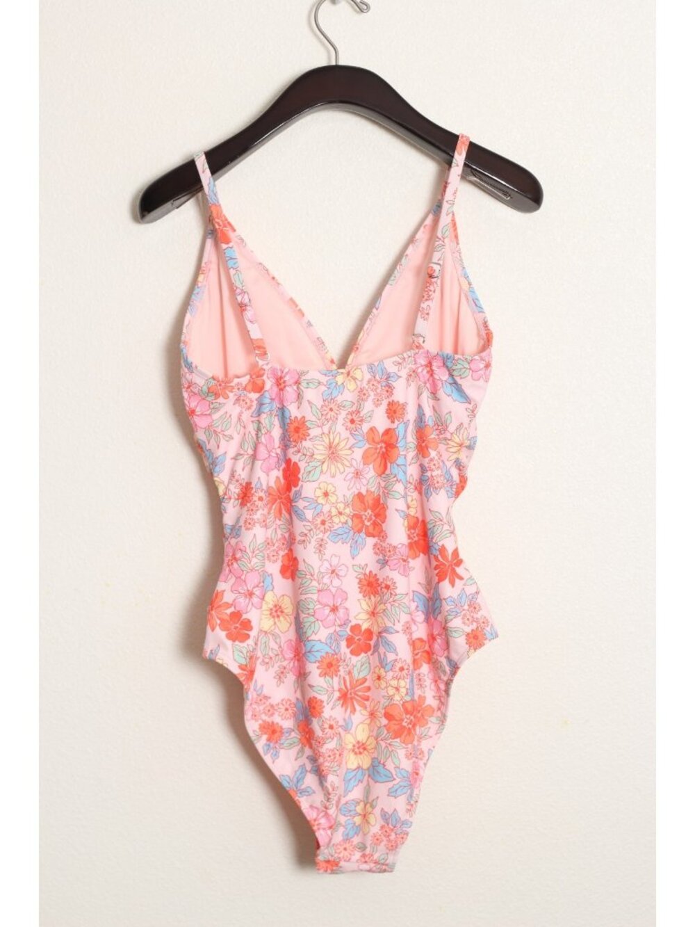 NWT cupshe one piece swimsuit large womens Retro Floral pink orange blue Runched - Picture 2 of 10